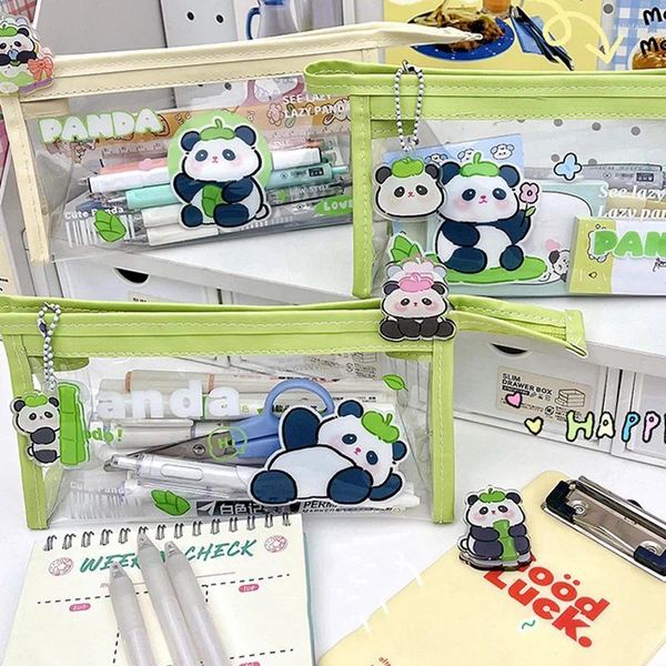 Case di matita per panda kawaii trasparenti con gli ornamenti di grandi titoli di cartoleria scolastica per ragazzi adolescenti