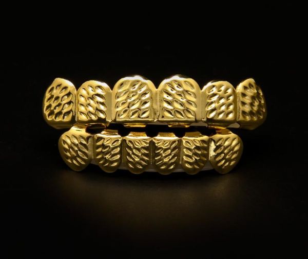 Bio rame 18k oro hip hop hop bling gioielli denti grillz taps cumt inferiore grill dorato set dente dente Hallowmas party prop9765150