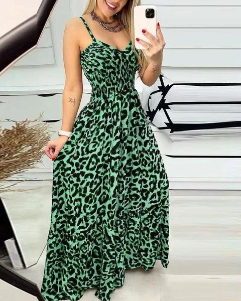 Vestidos casuais verão mulheres leopard ptteran suspensa vestido de deco