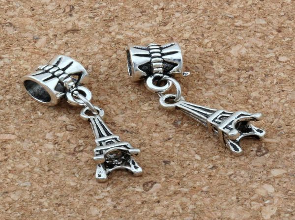 100pcs Lot Ancient Silver 3d Eiffelturm Charme Big Hole Perlen für Schmuck Herstellung Armband Halskette Befunde 27x65mm A120A5448835