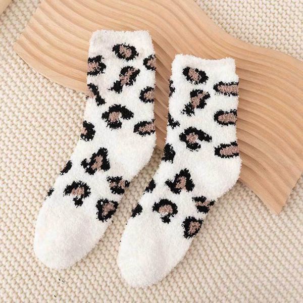 Donne calzini autunno e inverno casual calde calze calde spesse leopardo stampa corallo pile di moda in casa costumi