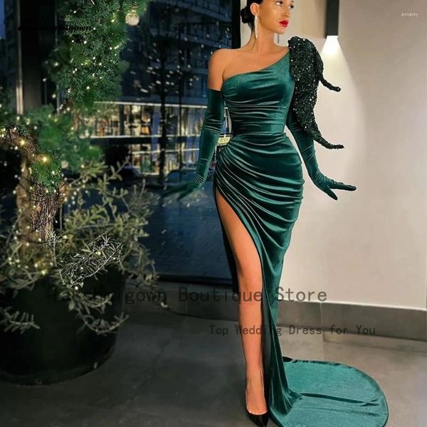 Partykleider Abendkleider 2024 dunkelgrüne Chrismas Kleid Frauen Abendkleider eine Schulterlasse Lange Abschlussball High Split