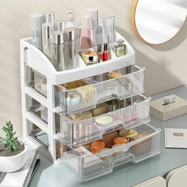 Make -up Organizer Schmuckbehälter Make -up -Hülle Make -up -Bürstenhalter Organisatoren Box mit Aufklebern Kosmetische Aufbewahrungsbox Rack