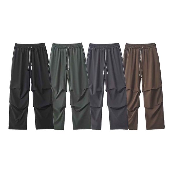 Calça de carga urbana ao ar livre urbana masculino de algodão puro cor de cor sólida de cor casual perna larga perna reta de pára -quedas