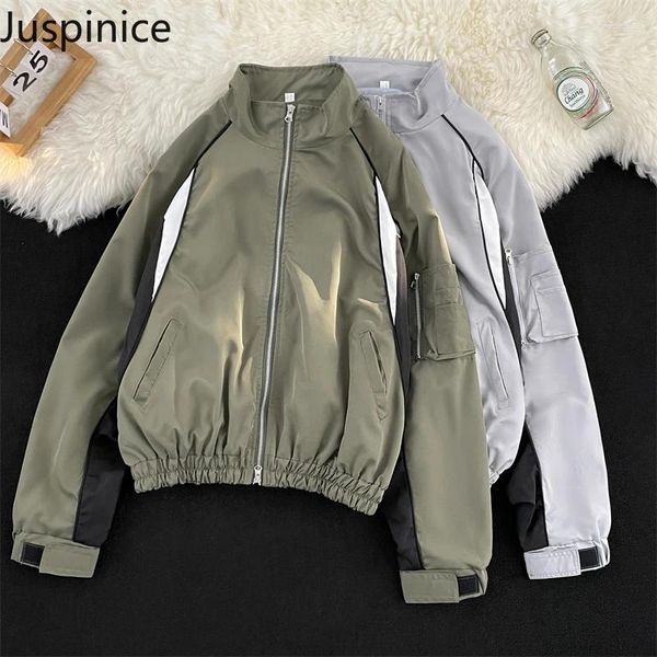 Jaquetas masculinas primavera outono emendado bombardeiro curto funcional bonito belo casual casual high street masculino com sobretudo roupas masculinas