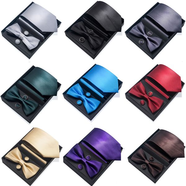 63 Styles Tie Bickerchief Cufflink Bowtie Set ile Kutu Hediyesi Erkekler için Hediye Kravat Tatil Takım Paisley Baskı Düğün Ofisi Accessori 240111