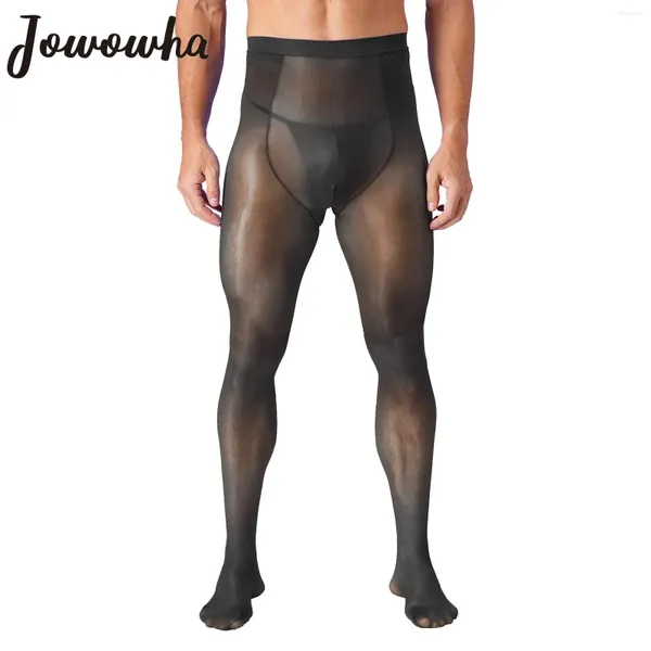 Calzini da uomo Collant lucidi da uomo Vita alta Calze elastiche trasparenti Custodia convessa Leggings con piedi Sissy Lingerie Indumenti da notte sexy da club