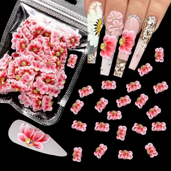 10pcs Flor de flor esculpida com acrílico artesanal Charms de unhas 3D Vivid Floret Rhinestone Diamond Luxury Jóias Dicas de beleza 240509