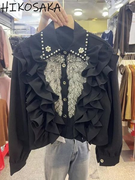 Camicette da donna ricami di moda perline camicie casual a cascata rouffles patchwork top top akkmatch camisas di lusso
