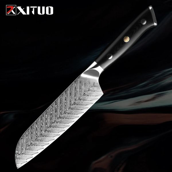 Кухонный шеф-повар нож 7-дюймовый нож Santoku Многофункциональный кухонный ножи Damascus нержавеющая сталь лучшие острые углеродные ножи