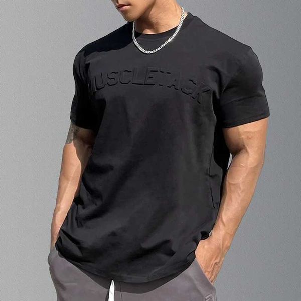 Herren T-Shirts lässig lose T-Shirt Männer Baumwolle kurze Slves t Tops Sommer Fitnessstudio Bodybuilding-Hemd Männliche Laufsport Training Kleidung T240508