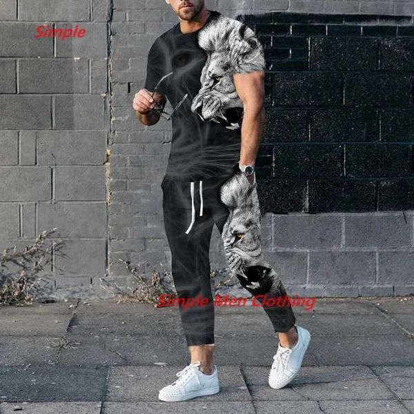 Erkeklerin Trailtits Yeni Erkek Pantolon Trailsuit 2 Parça Set Erkekler Jogger Sportswear Kısa Slve T Shirt+Erkekler Tişört Uzun Pantolon Set Erkekler Giyim T240507