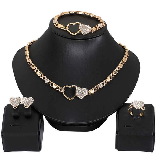 Conjunto de jóias africanas para colar de coração feminino Conjunto de jóias de casamento Brincos xoxo Bracelets Gifts 210619 295U