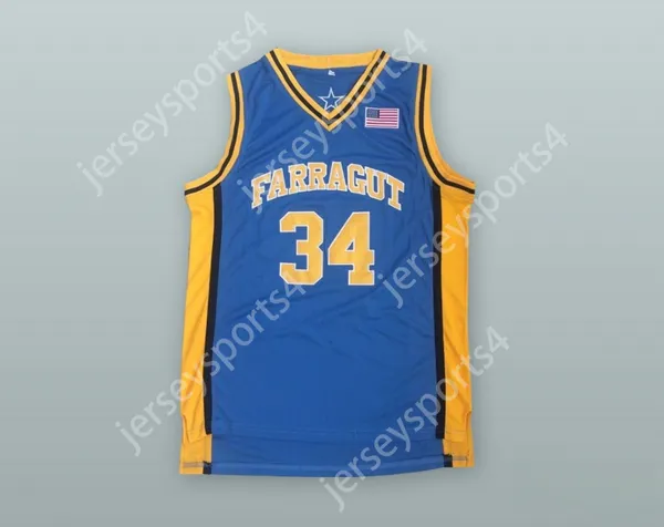 Custom Nay mens Youth/Kids Kevin Garnett 34 Farragut Career Academy Blue Basketball Jersey Top Top S-6xl S-6XL