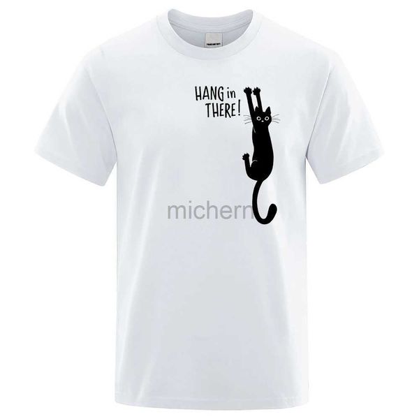 Herren-T-Shirts Herren Fun Cat Print Sommer T-Shirt hier hängen süßes T-Shirt Herren Baumwoll kurzärmeliges Top T-Shirt Casual O-Neck Top D240509
