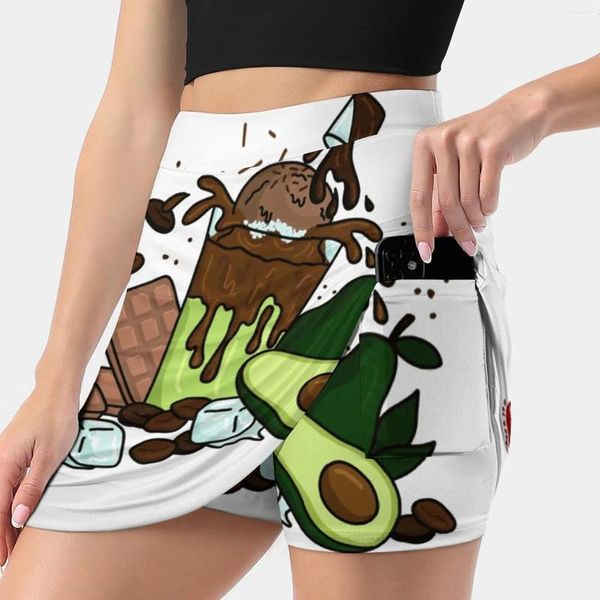 Saias Float de abacate (cor) Mulheres impressas de camada dupla de vestido curto mini saia esportiva Doodle Art Food