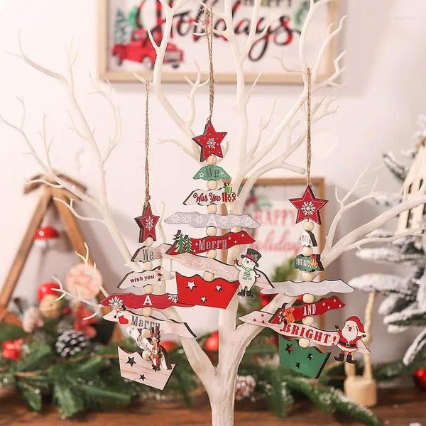 Сумки для хранения рождественские елки украшения Санта -Клаус Деревянный орнамент для окна в помещении дома и на открытом воздухе