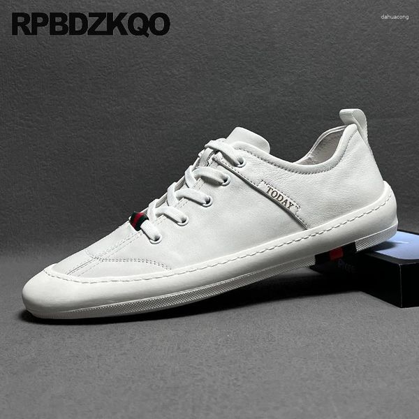 Casual Schuhe Vollkorn Leder Trainer Sport sportlich runde Zehen Schnürung italienische Turnschuhe Skate weiche Sohle Wohnungen Männer Europäer Komfort