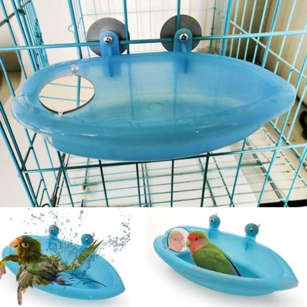 Banheira de água de pássaro para gaiola de animais pendurados papagaio de pássaro banheiro de pássaro+espelho de pássaro