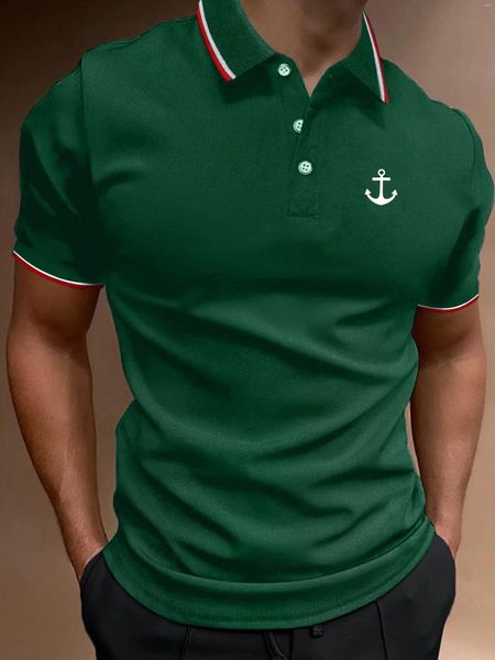 Men's Polos Anchor Padrão Imprimir botão casual Up Tops de camisa de algodão curta de algodão