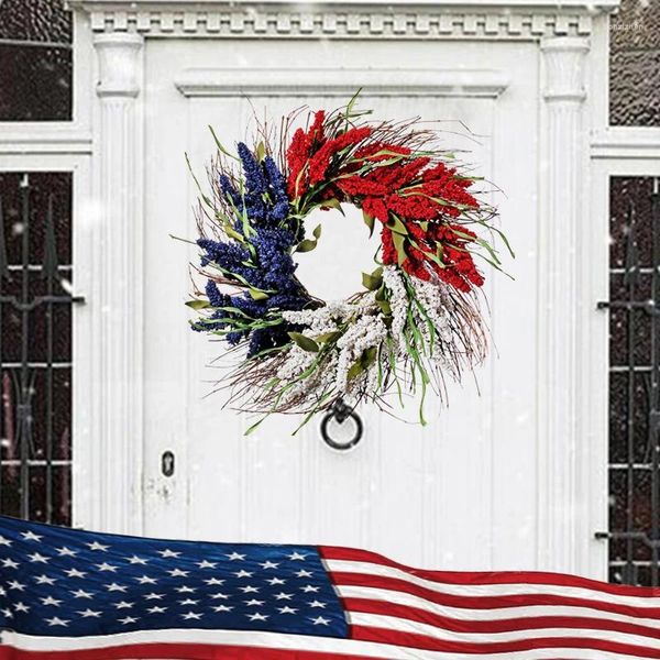 Flores decorativas 1pc Independence Day Garland Red Branco Azul Rice Spike Porta de capa de decoração pendurada Festival de férias