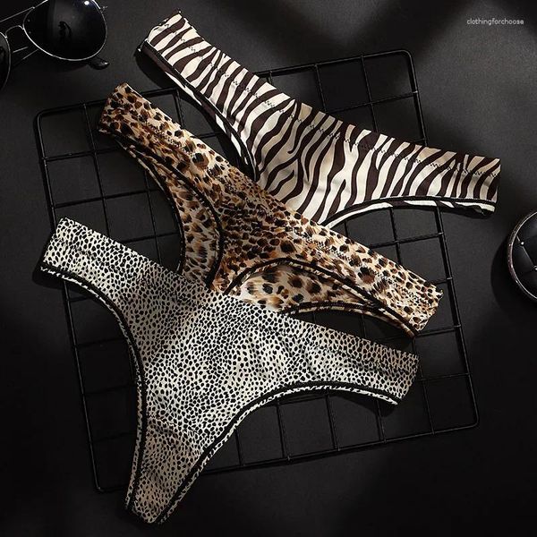 Mutandine da donna mutande sexy mutande leopardo stampare seta di seta senza cuciture perizoma
