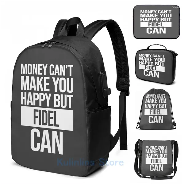 Backpack Graphic Stampa Fidel Nome Money non può renderti felice ma può regalo per USB Charge Men School Travel Laptop Bag