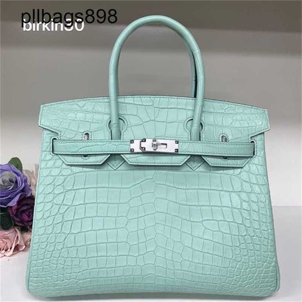 Bolsa de couro de cheiro de cheiro BRKNS Genuíno Couro Matte Crocodilo de Crocodilo Cera de Mel Moldura 30 Com Mint Green02hp5cst