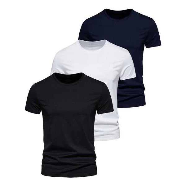 Мужские футболки 3PCS Мужская футболка O-вырезок дизайна моды Slim Fit Футболки Soild Ma Tops TS короткая сектора-футболка для H240508