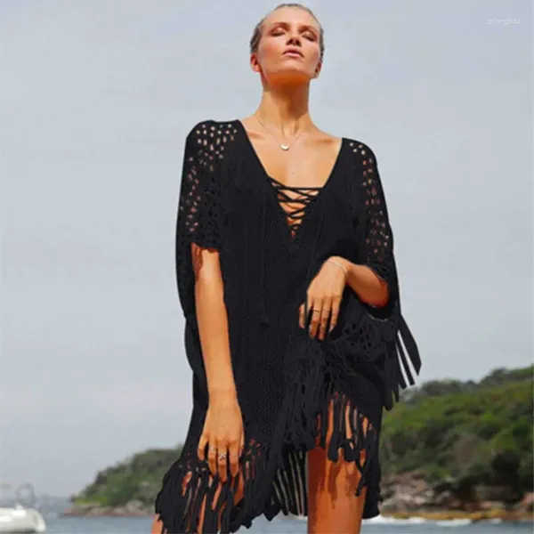 Sand Beach Wear Coat Waked Out Out Knitting Fringed Blused Lady Lady Bikini Nappe da bagno Swimsuit Seaside Clery Women Women