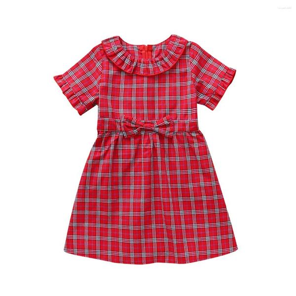 Девушка платье детское платье летнее детское лицо клетку для лука с коротким рукавом 1-5 лет