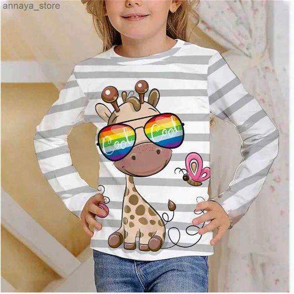 T-Shirts Girls Langarm T-Shirt kostenlose Lieferung Giraffe für Teenager mit Sonnenbrillen Spaß gedrucktem Herbst 2023 Modische Kinderkleidung Kleidung 18 verfügbar2405