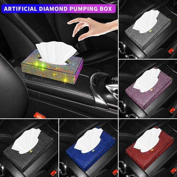 Auto Tissue Box Bling Crystal Car Tissue Box Luxus Leder Auto Armlehnen -Papierboxhalter Abdeckung Hülle Autozubehör für Home Office T240509