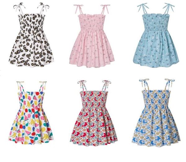 Meninas bebê verão verão vestido de algodão puro moda camisole vestido crianças floral saia curta vestido de cinta de impressão fofa