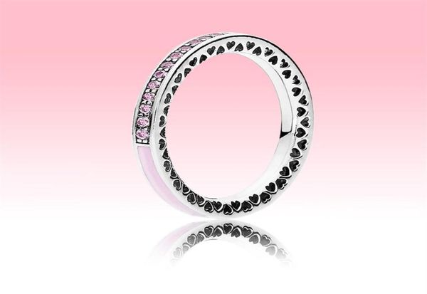 Pink Stone Love Hearts Rings Frauen Girls Party Schmuck für 925 Sterling Silver CZ Diamond Ehering mit Original Box25556666864