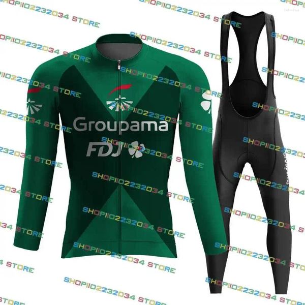 Set da corsa 2024 Groupama FDJ Cicling Jersey Set a maniche lunghe Mtb Bicycle Bicyling Bike Shirt Suit Maillot Maillot