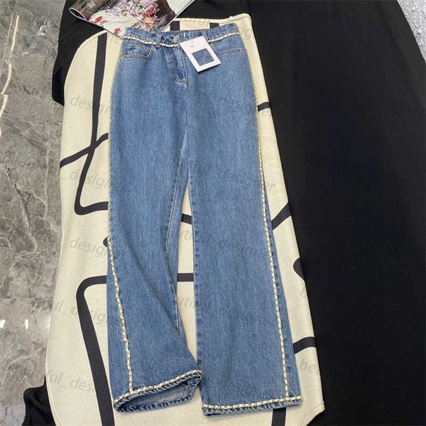 Jeans femininos de designer de luxo 2024 No início da primavera, nova moda da indústria pesada de metal de bolso traseiro bordado jeans de perna reta
