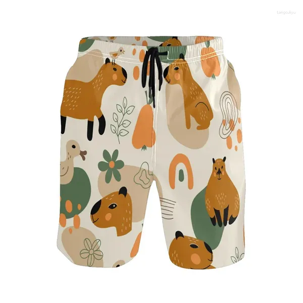 Shorts masculinos desenho animado 3D estampa Capybara Beach for Men Kids Summer Surf Board esportes ao ar livre Pontas de banho soltas Street calças curtas