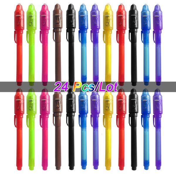 Penna inchiostro invisibile 24 pezzi Penna spia con marcatore magico light UV per segreto MessageTreasure Box Premskids Party Favorthoys Gift 240425