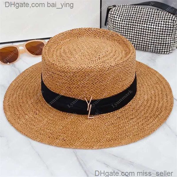 Goldschnalle Strohhut für Frauen Designer Strand Bucket Hüte Sommer Grasgeflecht Luxus Männer flacher Eimer Hut Bob Urlaub Sunhats Casquette