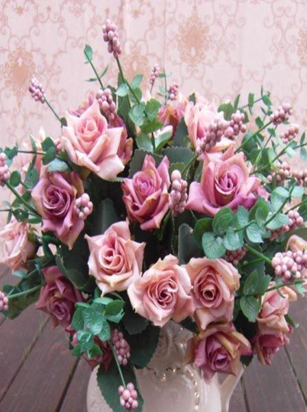 Заводские декоративные цветы венки элегантные масляные живописи стиль искусственные розовые шелковые цветы 10 цветочные головы свадебный сад DE2354769