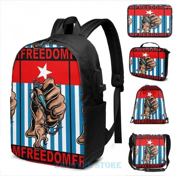 Rucksack Grafikdruck Freiheit West Papua Morgenstar Flag USB Ladung Männer School Taschen Frauen Bag Travel Laptop