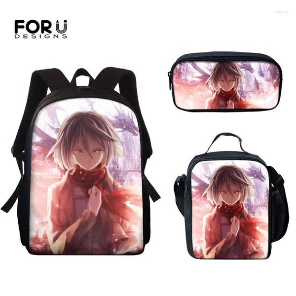 Backpack Trendy Creative Funny Attack on Titan 3D Print 3pcs/Set Picine School Borse Laptop Daypack Punch Bag Case