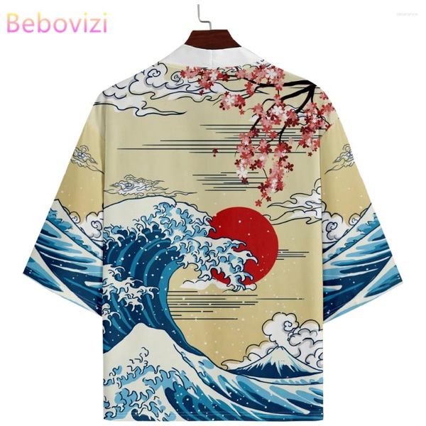 Roupas étnicas vintage onda japonesa impressão kimono streetwear masculino cardigan haori harajuku praia tradicional yukata plus size 5xl 6xl