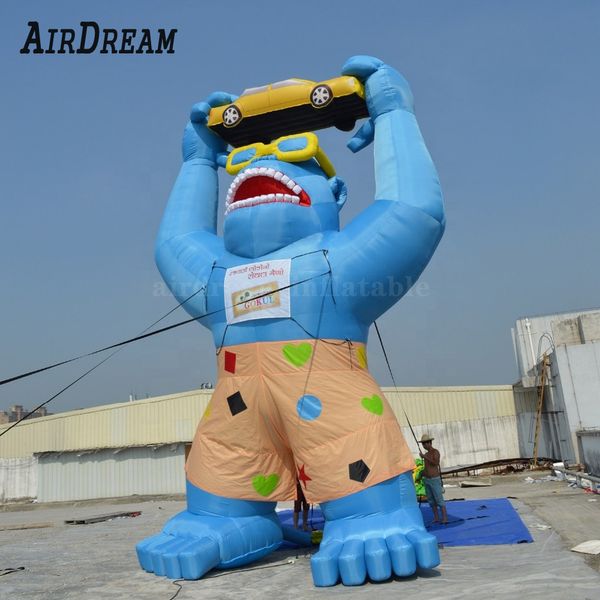 10 mh all'ingrosso (33 piedi) con soffiatore personalizzato per auto sul tetto pubblicitario gonfiabile blu gorilla kingkong pallon