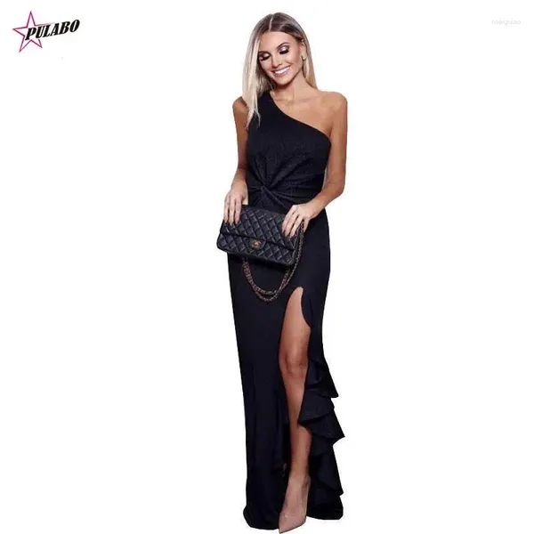 Abiti casual Pulbo Women Summer Silk One Spall Dress Sexy Club Night Night Divid Elegant Vintage Maxi Female