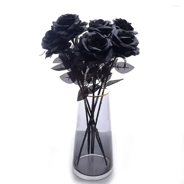 Dekorative Blumen 5pcs Seiden schwarz Rose künstlicher Blumenkopf Bouquet Home Wohnzimmer Unkritmas Dekoration Jahr