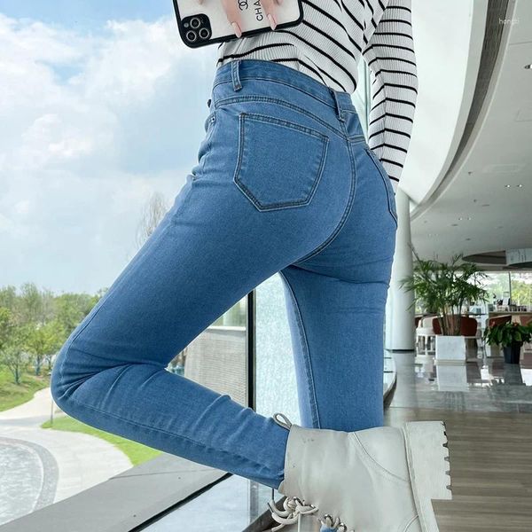 Jeans femininos 4 cores moda alongamento mulheres finas calças jeans skinny