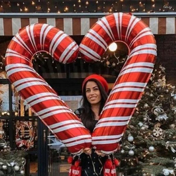 Decoração de festa 2pcs 33 polegadas de grande tamanho de cana de Natal balão de alumínio de muleta