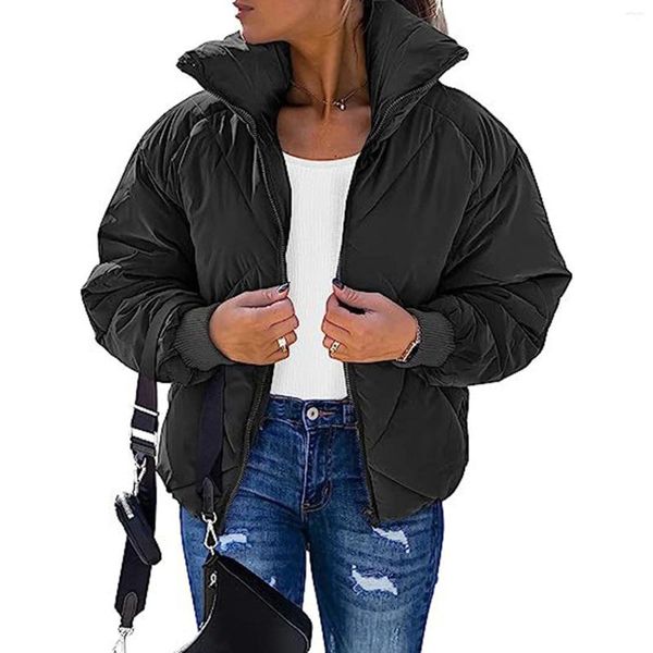 Giacche da donna inverno corto invernale Calda calda a manica lunga Zizia trapuntata Parkas nera trapunte con tasche